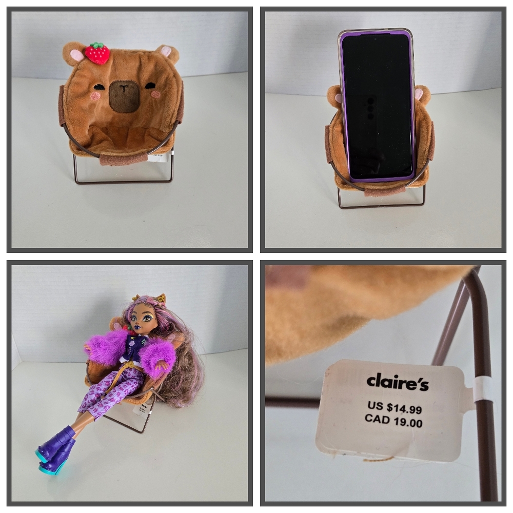 NWT Claire's Bear Phone Holder with Strawberry Accent